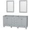 Wyndham Acclaim 72" Double Bathroom Vanity In Oyster Gray No Countertop No Sink And 24" Mirrors WCV800072DOYCXSXXM24