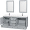 Wyndham Acclaim 72" Double Bathroom Vanity In Oyster Gray White Cultured Marble Countertop Undermount Square Sinks and 24" Mirrors WCV800072DOYWCUNSM24