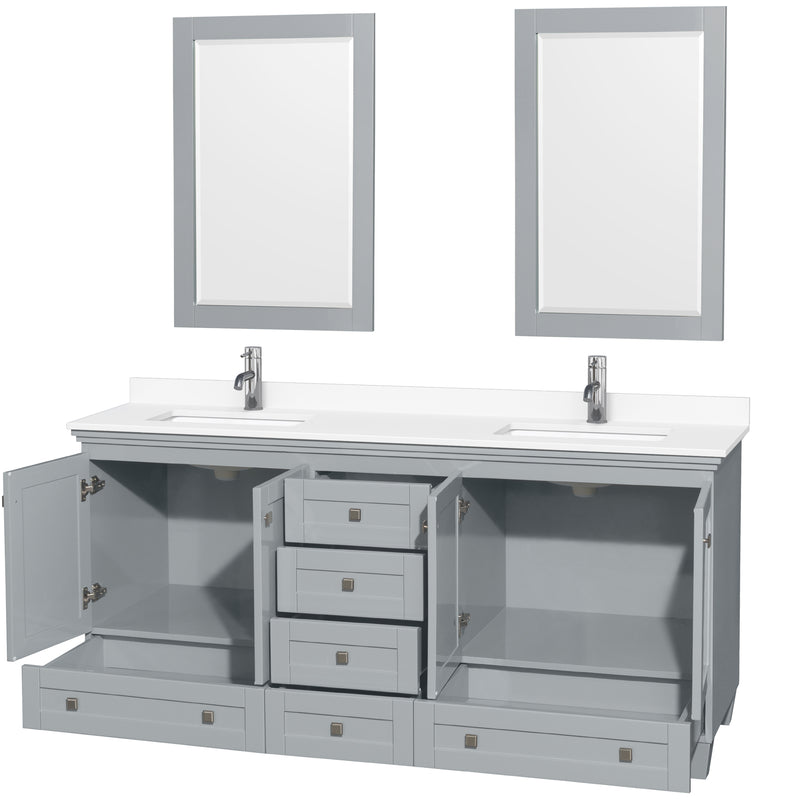 Wyndham Acclaim 72" Double Bathroom Vanity In Oyster Gray White Cultured Marble Countertop Undermount Square Sinks and 24" Mirrors WCV800072DOYWCUNSM24