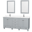 Wyndham Acclaim 72" Double Bathroom Vanity In Oyster Gray White Cultured Marble Countertop Undermount Square Sinks And 24" Mirrors WCV800072DOYWCUNSM24