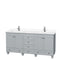 Wyndham Acclaim 72" Double Bathroom Vanity In Oyster Gray White Cultured Marble Countertop Undermount Square Sinks And No Mirrors WCV800072DOYWCUNSMXX