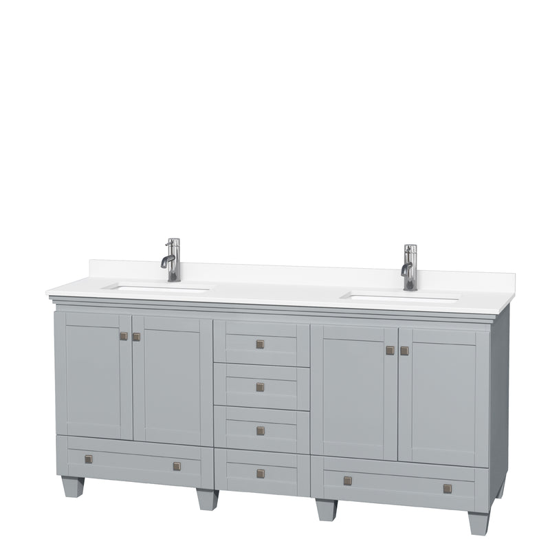 Wyndham Acclaim 72" Double Bathroom Vanity In Oyster Gray White Cultured Marble Countertop Undermount Square Sinks And No Mirrors WCV800072DOYWCUNSMXX