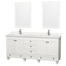 Wyndham Acclaim 72" Double Bathroom Vanity In White Light-Vein Carrara Cultured Marble Countertop Undermount Square Sinks And 24" Mirrors WCV800072DWHC2UNSM24