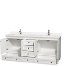 Wyndham Acclaim 72" Double Bathroom Vanity In White Light-Vein Carrara Cultured Marble Countertop Undermount Square Sinks and No Mirrors WCV800072DWHC2UNSMXX