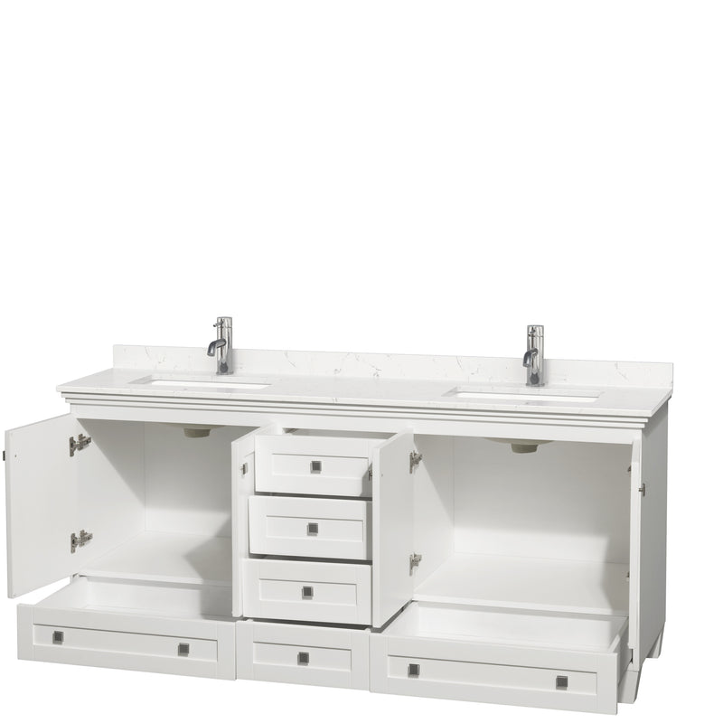 Wyndham Acclaim 72" Double Bathroom Vanity In White Light-Vein Carrara Cultured Marble Countertop Undermount Square Sinks and No Mirrors WCV800072DWHC2UNSMXX