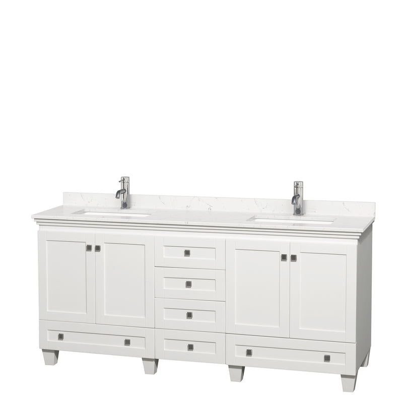 Wyndham Acclaim 72" Double Bathroom Vanity In White Light-Vein Carrara Cultured Marble Countertop Undermount Square Sinks And No Mirrors WCV800072DWHC2UNSMXX