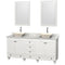 Wyndham Acclaim 72" Double Bathroom Vanity In White White Carrara Marble Countertop Pyra Bone Sinks And 24" Mirrors WCV800072DWHCMD2BM24