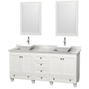 Wyndham Acclaim 72" Double Bathroom Vanity In White White Carrara Marble Countertop Pyra White Sinks And 24" Mirrors WCV800072DWHCMD2WM24