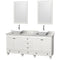 Wyndham Acclaim 72" Double Bathroom Vanity In White White Carrara Marble Countertop Pyra White Sinks And 24" Mirrors WCV800072DWHCMD2WM24