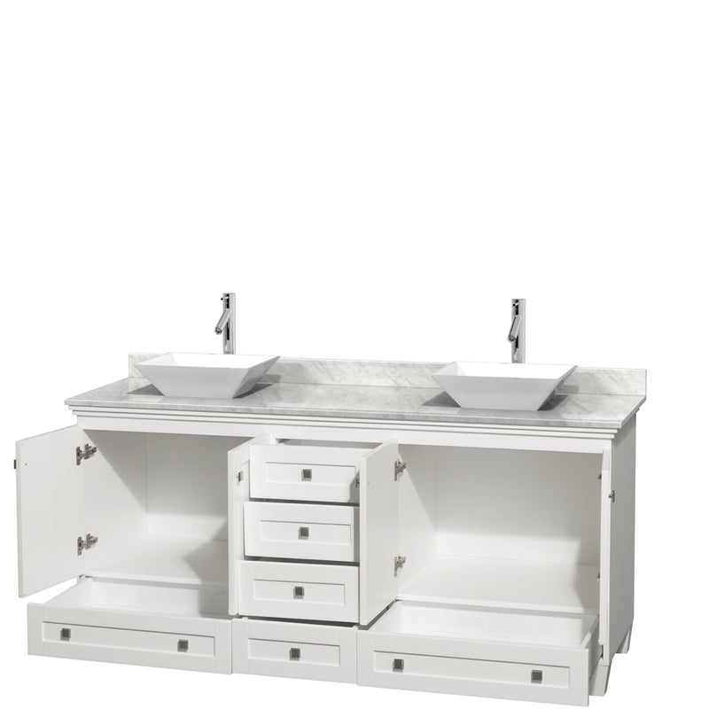 Wyndham Acclaim 72" Double Bathroom Vanity In White White Carrara Marble Countertop Pyra White Sinks and No Mirrors WCV800072DWHCMD2WMXX