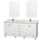 Wyndham Acclaim 72" Double Bathroom Vanity In White White Carrara Marble Countertop Undermount Square Sinks And 24" Mirrors WCV800072DWHCMUNSM24