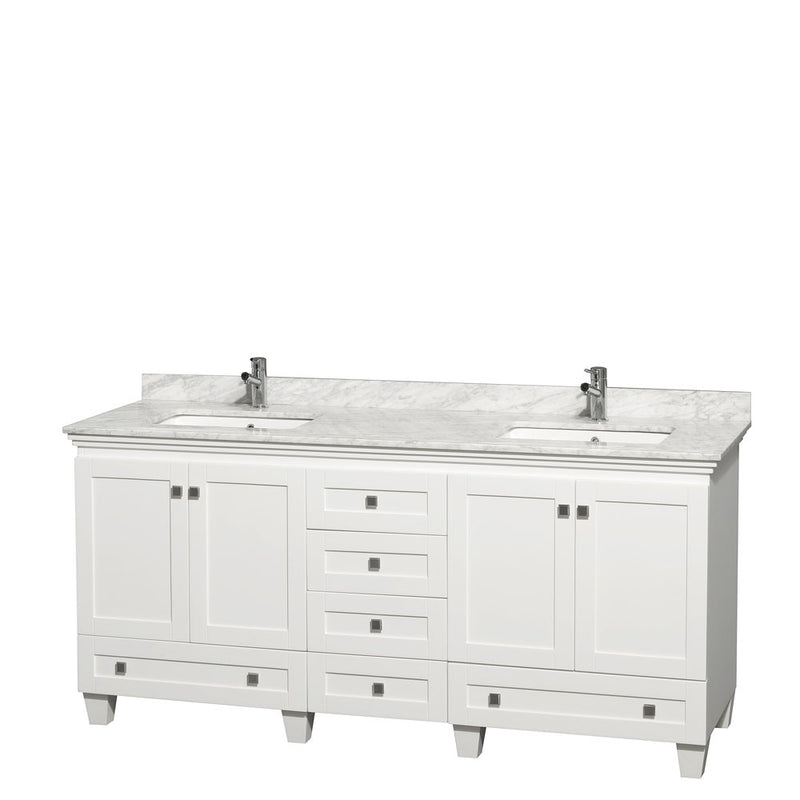 Wyndham Acclaim 72" Double Bathroom Vanity In White White Carrara Marble Countertop Undermount Square Sinks And No Mirrors WCV800072DWHCMUNSMXX