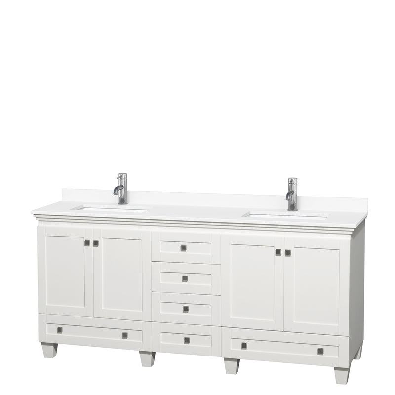 Wyndham Acclaim 72" Double Bathroom Vanity In White White Cultured Marble Countertop Undermount Square Sinks And No Mirrors WCV800072DWHWCUNSMXX