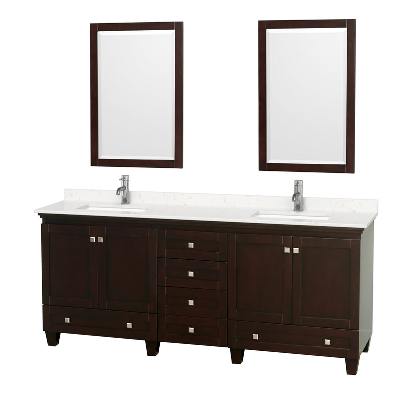 Wyndham Acclaim 80" Double Bathroom Vanity In Espresso Light-Vein Carrara Cultured Marble Countertop Undermount Square Sinks And 24" Mirrors WCV800080DESC2UNSM24