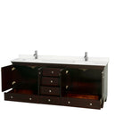 Wyndham Acclaim 80" Double Bathroom Vanity In Espresso Light-Vein Carrara Cultured Marble Countertop Undermount Square Sinks and No Mirrors WCV800080DESC2UNSMXX