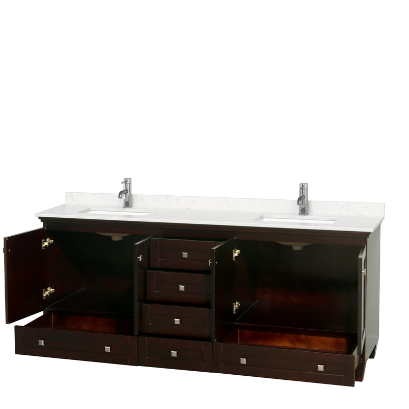 Wyndham Acclaim 80" Double Bathroom Vanity In Espresso Light-Vein Carrara Cultured Marble Countertop Undermount Square Sinks and No Mirrors WCV800080DESC2UNSMXX