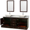 Wyndham Acclaim 80" Double Bathroom Vanity In Espresso White Carrara Marble Countertop Pyra Bone Porcelain Sinks and 24" Mirrors WCV800080DESCMD2BM24