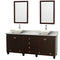 Wyndham Acclaim 80" Double Bathroom Vanity In Espresso White Carrara Marble Countertop Pyra Bone Porcelain Sinks And 24" Mirrors WCV800080DESCMD2BM24