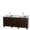 Wyndham Acclaim 80" Double Bathroom Vanity In Espresso White Carrara Marble Countertop Pyra Bone Porcelain Sinks And No Mirrors WCV800080DESCMD2BMXX