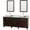 Wyndham Acclaim 80" Double Bathroom Vanity In Espresso White Carrara Marble Countertop Pyra White Porcelain Sinks And 24" Mirrors WCV800080DESCMD2WM24