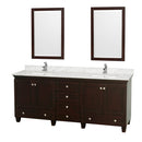 Wyndham Acclaim 80" Double Bathroom Vanity In Espresso White Carrara Marble Countertop Undermount Square Sinks And 24" Mirrors WCV800080DESCMUNSM24