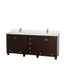 Wyndham Acclaim 80" Double Bathroom Vanity In Espresso White Carrara Marble Countertop Undermount Square Sinks And No Mirrors WCV800080DESCMUNSMXX