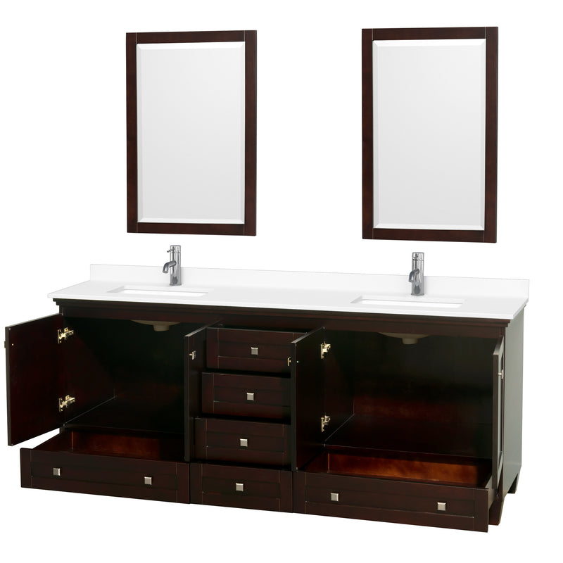 Wyndham Acclaim 80" Double Bathroom Vanity In Espresso White Cultured Marble Countertop Undermount Square Sinks and 24" Mirrors WCV800080DESWCUNSM24