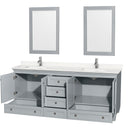 Wyndham Acclaim 80" Double Bathroom Vanity In Oyster Gray Light-Vein Carrara Cultured Marble Countertop Undermount Square Sinks and 24" Mirrors WCV800080DOYC2UNSM24