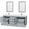 Wyndham Acclaim 80" Double Bathroom Vanity In Oyster Gray Light-Vein Carrara Cultured Marble Countertop Undermount Square Sinks and 24" Mirrors WCV800080DOYC2UNSM24