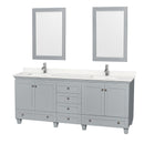 Wyndham Acclaim 80" Double Bathroom Vanity In Oyster Gray Light-Vein Carrara Cultured Marble Countertop Undermount Square Sinks And 24" Mirrors WCV800080DOYC2UNSM24