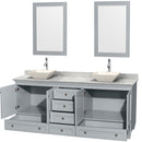 Wyndham Acclaim 80" Double Bathroom Vanity In Oyster Gray White Carrara Marble Countertop Pyra Bone Porcelain Sinks and 24" Mirrors WCV800080DOYCMD2BM24