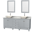 Wyndham Acclaim 80" Double Bathroom Vanity In Oyster Gray White Carrara Marble Countertop Pyra Bone Porcelain Sinks And 24" Mirrors WCV800080DOYCMD2BM24