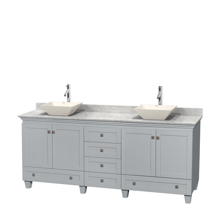 Wyndham Acclaim 80" Double Bathroom Vanity In Oyster Gray White Carrara Marble Countertop Pyra Bone Porcelain Sinks And No Mirrors WCV800080DOYCMD2BMXX