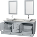 Wyndham Acclaim 80" Double Bathroom Vanity In Oyster Gray White Carrara Marble Countertop Pyra White Porcelain Sinks and 24" Mirrors WCV800080DOYCMD2WM24