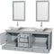 Wyndham Acclaim 80" Double Bathroom Vanity In Oyster Gray White Carrara Marble Countertop Pyra White Porcelain Sinks and 24" Mirrors WCV800080DOYCMD2WM24