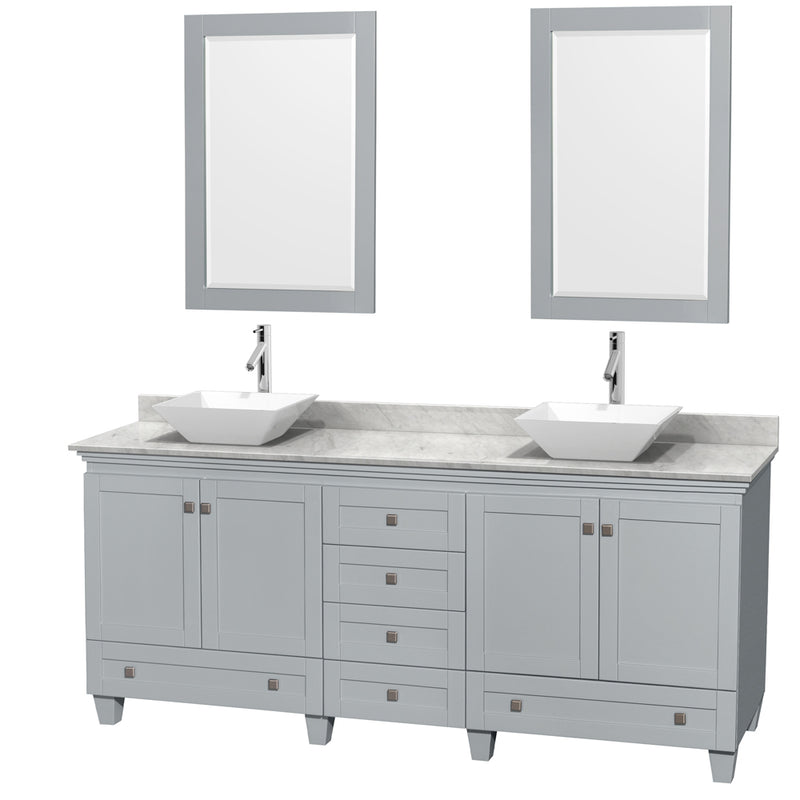 Wyndham Acclaim 80" Double Bathroom Vanity In Oyster Gray White Carrara Marble Countertop Pyra White Porcelain Sinks And 24" Mirrors WCV800080DOYCMD2WM24