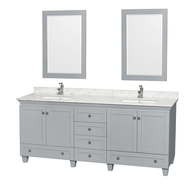 Wyndham Acclaim 80" Double Bathroom Vanity In Oyster Gray White Carrara Marble Countertop Undermount Square Sinks And 24" Mirrors WCV800080DOYCMUNSM24