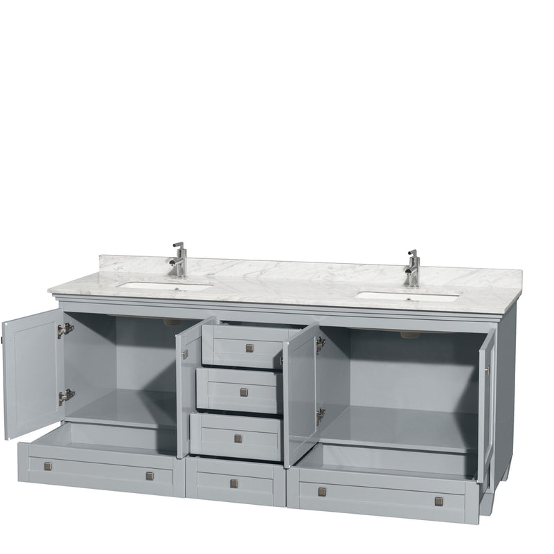 Wyndham Acclaim 80" Double Bathroom Vanity In Oyster Gray White Carrara Marble Countertop Undermount Square Sinks and No Mirror WCV800080DOYCMUNSMXX