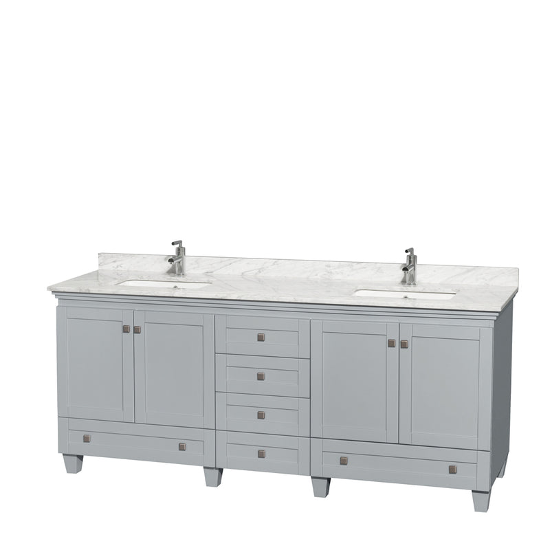 Wyndham Acclaim 80" Double Bathroom Vanity In Oyster Gray White Carrara Marble Countertop Undermount Square Sinks And No Mirror WCV800080DOYCMUNSMXX