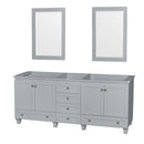 Wyndham Acclaim 80" Double Bathroom Vanity In Oyster Gray No Countertop No Sink And 24" Mirrors WCV800080DOYCXSXXM24