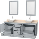 Wyndham AAA Acclaim 80" Double Bathroom Vanity In Oyster Gray Ivory Marble Countertop Pyra White Porcelain Sinks and 24" Mirrors WCV800080DOYIVD2WM24