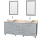 Wyndham AAA Acclaim 80" Double Bathroom Vanity In Oyster Gray Ivory Marble Countertop Pyra White Porcelain Sinks And 24" Mirrors WCV800080DOYIVD2WM24