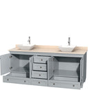 Wyndham AAA Acclaim 80" Double Bathroom Vanity In Oyster Gray Ivory Marble Countertop Pyra White Porcelain Sinks and No Mirrors WCV800080DOYIVD2WMXX