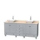 Wyndham AAA Acclaim 80" Double Bathroom Vanity In Oyster Gray Ivory Marble Countertop Pyra White Porcelain Sinks And No Mirrors WCV800080DOYIVD2WMXX