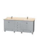 Wyndham AAA Acclaim 80" Double Bathroom Vanity In Oyster Gray Ivory Marble Countertop Undermount Square Sinks And No Mirror WCV800080DOYIVUNSMXX