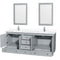 Wyndham Acclaim 80" Double Bathroom Vanity In Oyster Gray White Cultured Marble Countertop Undermount Square Sinks and 24" Mirrors WCV800080DOYWCUNSM24