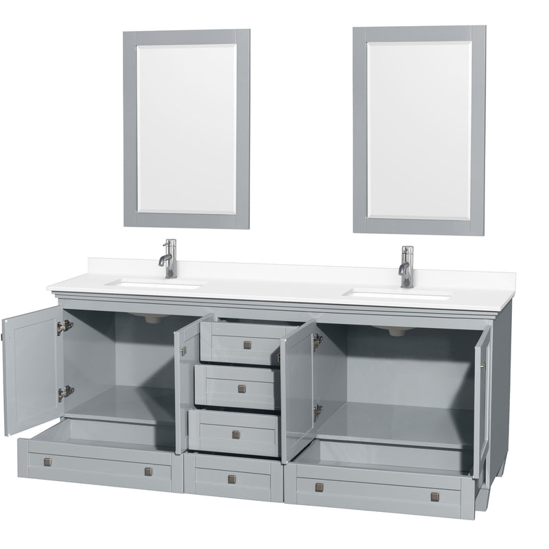 Wyndham Acclaim 80" Double Bathroom Vanity In Oyster Gray White Cultured Marble Countertop Undermount Square Sinks and 24" Mirrors WCV800080DOYWCUNSM24