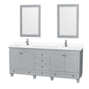 Wyndham Acclaim 80" Double Bathroom Vanity In Oyster Gray White Cultured Marble Countertop Undermount Square Sinks And 24" Mirrors WCV800080DOYWCUNSM24