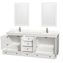 Wyndham Acclaim 80" Double Bathroom Vanity In White Light-Vein Carrara Cultured Marble Countertop Undermount Square Sinks and 24" Mirrors WCV800080DWHC2UNSM24