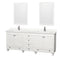 Wyndham Acclaim 80" Double Bathroom Vanity In White Light-Vein Carrara Cultured Marble Countertop Undermount Square Sinks And 24" Mirrors WCV800080DWHC2UNSM24